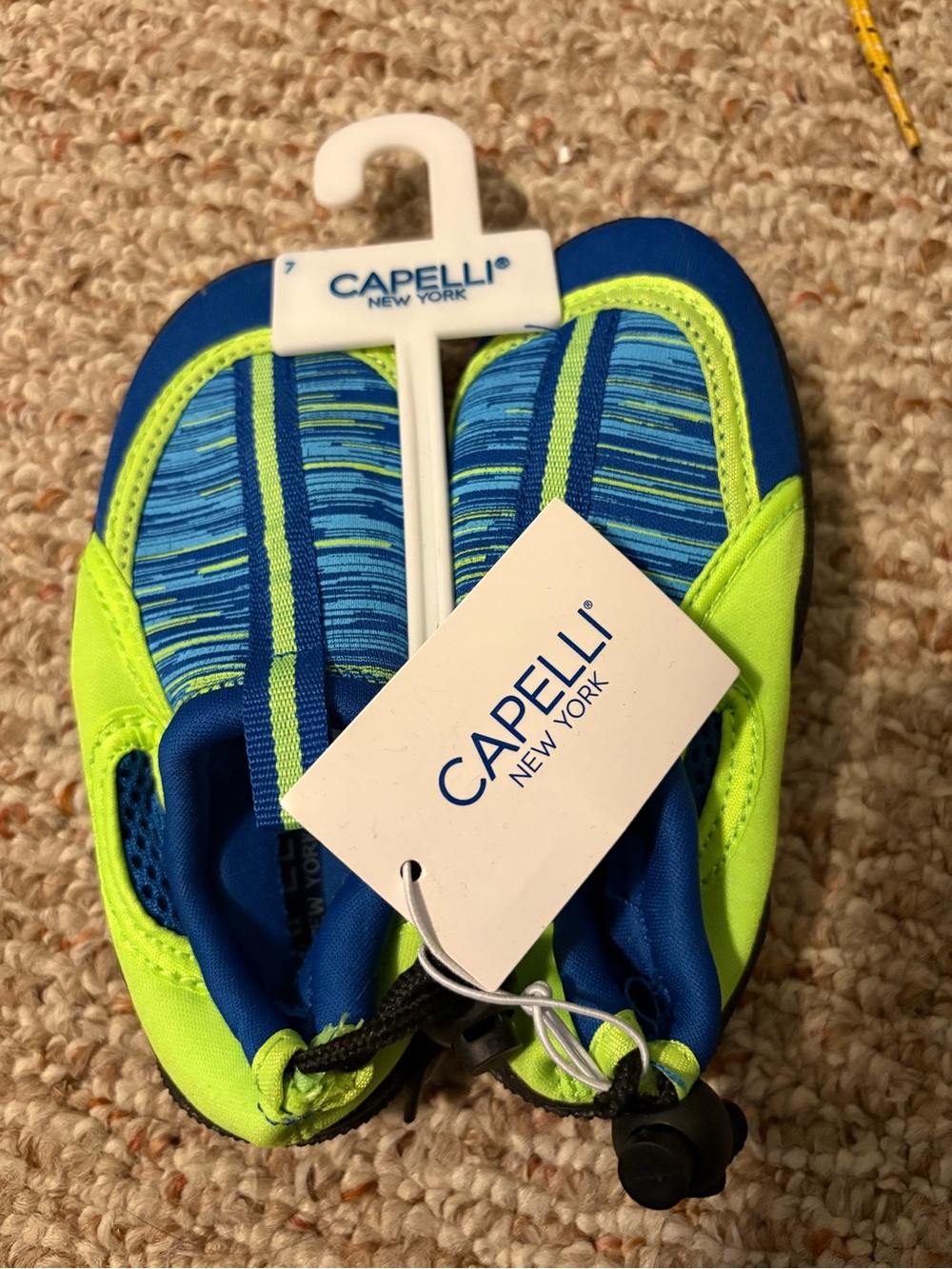 Capelli of New York Kids Blue & Neon Green Slip-On Water Shoes with Bungee